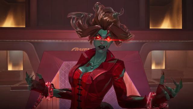 Zombie scarlet witch floating with glowing red eyes in marvel rivals